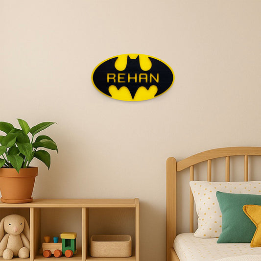 Batman Themed Hand-Painted Wooden Kids Name Plate