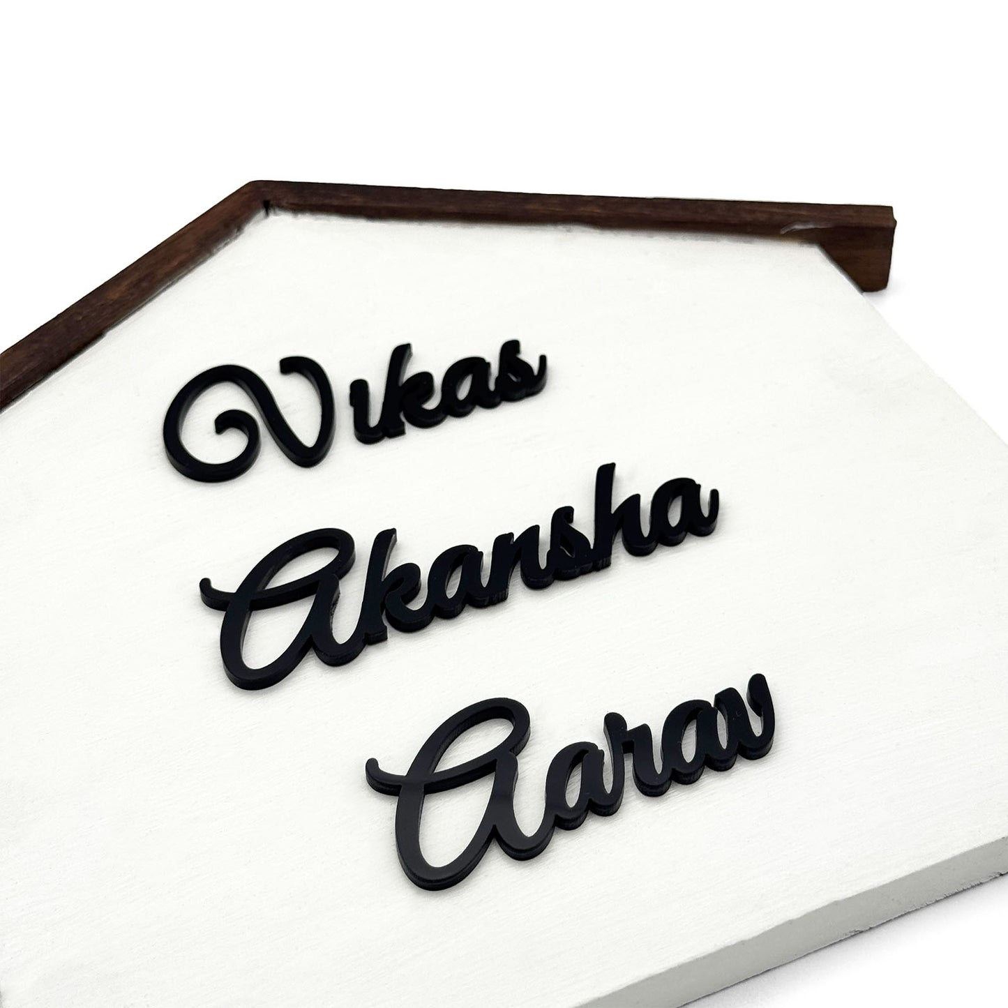 Hut Shaped Hand-Painted Wooden Name Plate For Home - White