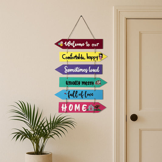 Welcome To Our Home Hand-Painted Wooden Arrow Plank Wall Hanging - Design 1