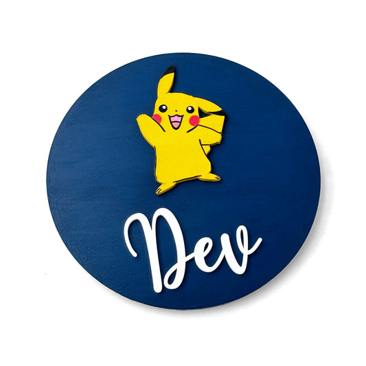 Pokémon Pikachu Themed Hand-Painted Wooden Name Plate For Kids