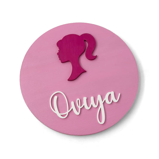 Barbie Themed Hand-Painted Wooden Name Plate For Kids