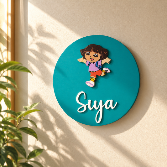 Dora The Explorer Themed Hand-Painted Wooden Name Plate For Kids