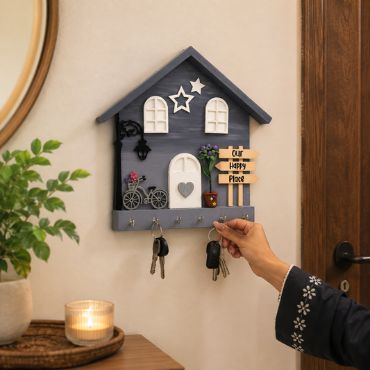 Personalised Hand-Painted Wooden Hut Key Holder With Shaded Texture