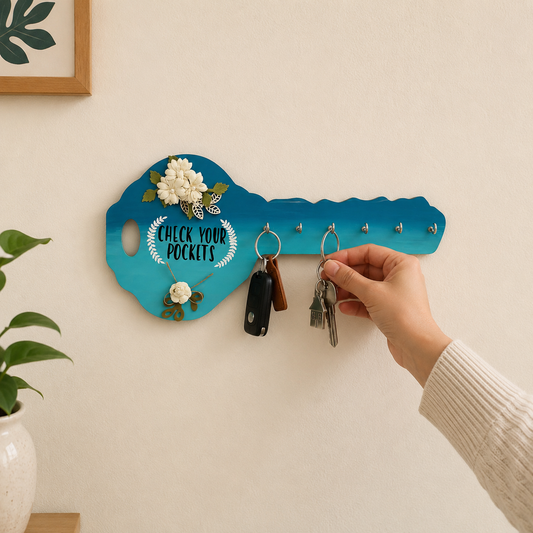 Hand-Painted Wooden Key Holder - Check Your Pockets