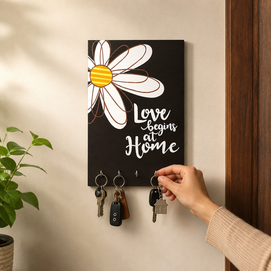 Hand-Painted Wooden Key Holder - Love Begins At Home