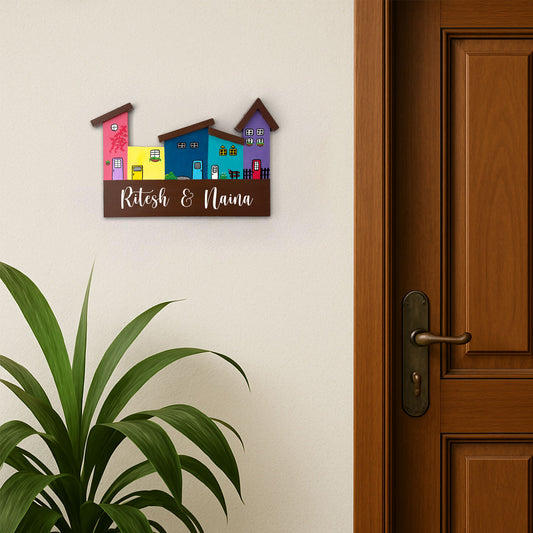 Hut-Shaped Hand-Painted Wooden Name Plate For Home - Hut Board Design 3