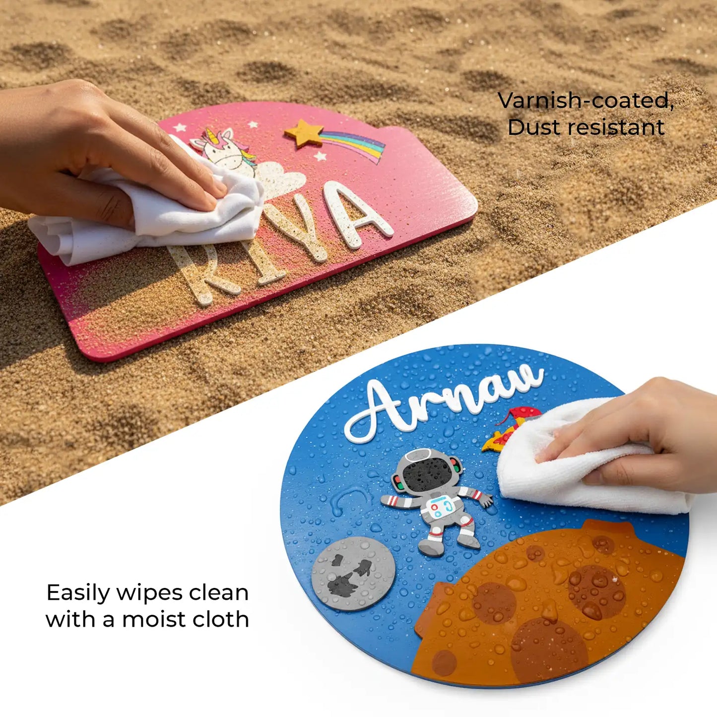 Space Themed Hand-Painted Wooden Kids Name Plate