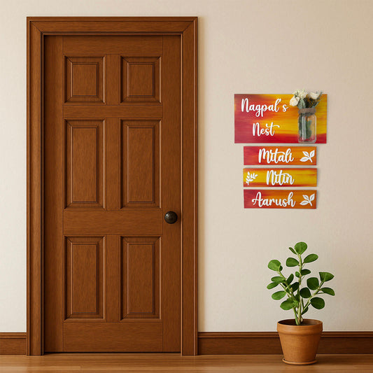 Hand-Painted Wooden Name Plate With Jar For Home - Jar Board & Three Planks