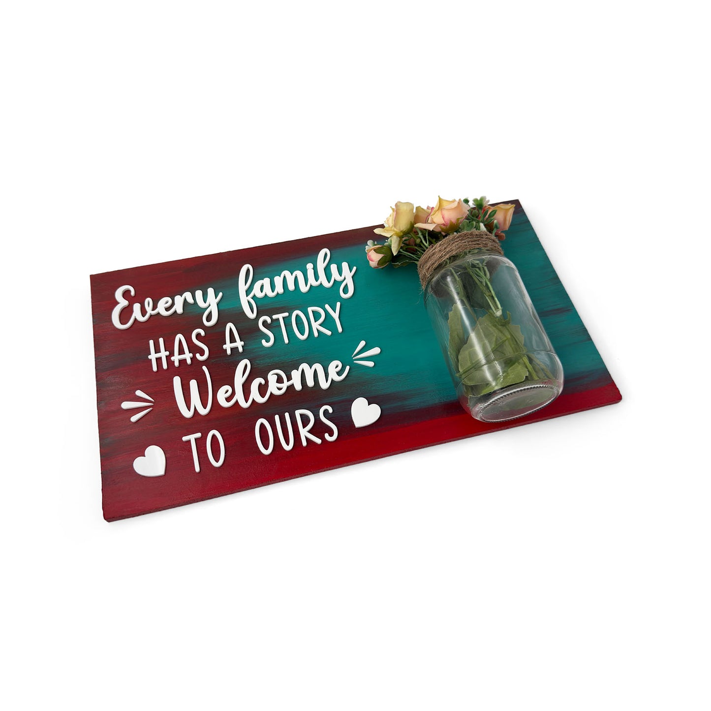 Every Family Has A Story Welcome To Ours Hand-Painted Wooden Name Plate With Jar For Home - Only Jar Board