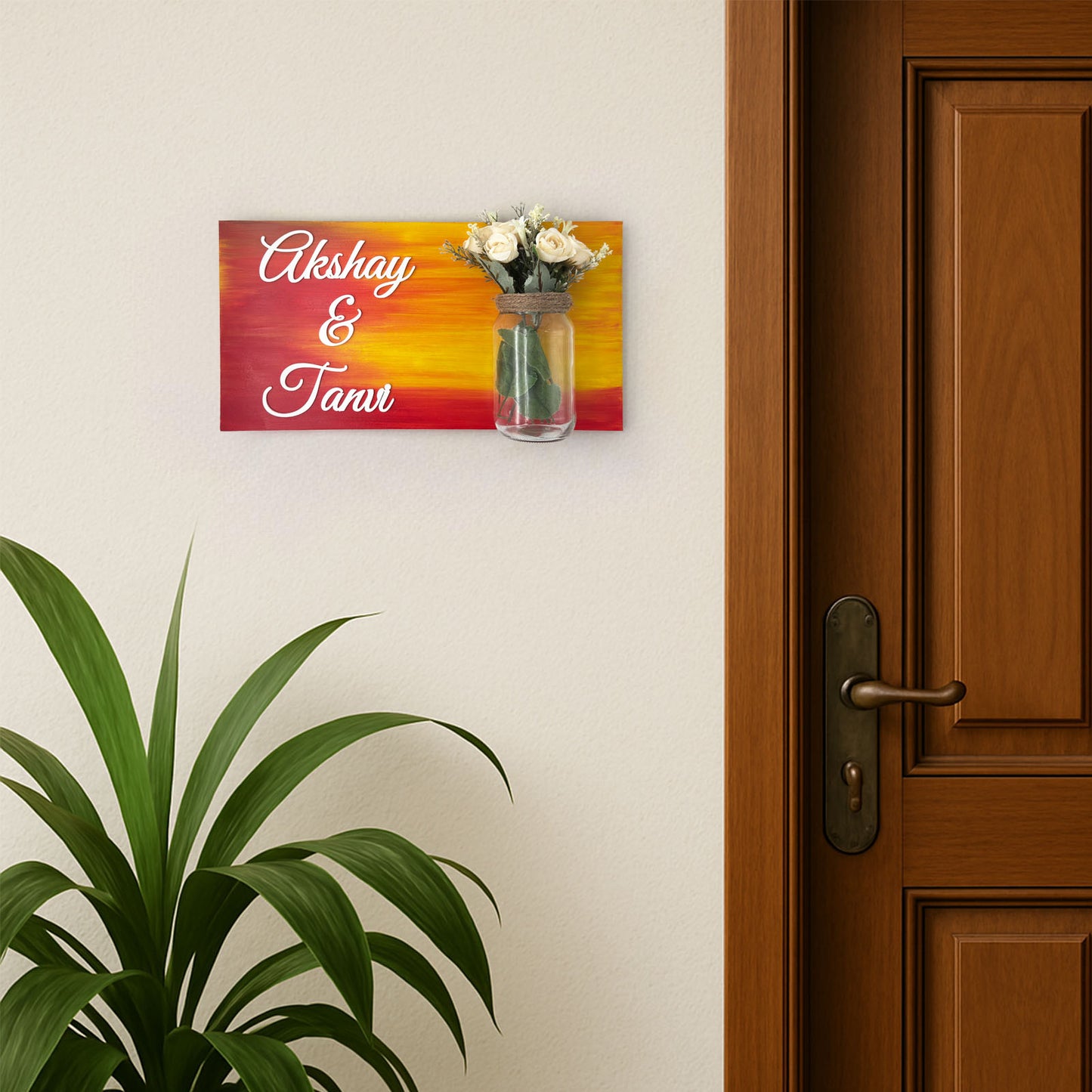 Hand-Painted Wooden Name Plate With Jar For Home - Only Jar Board