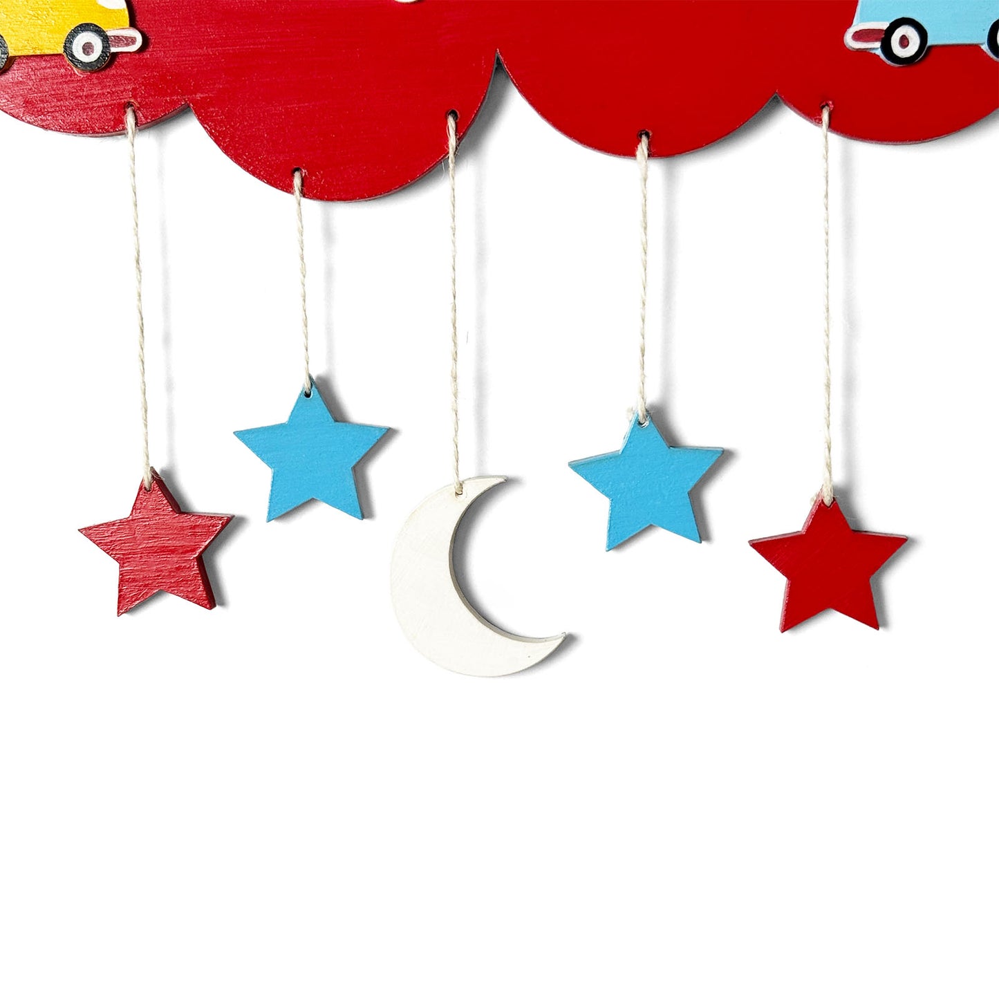 Cloud & Vehicles Themed Hand-Painted Wooden Kids Name Plate