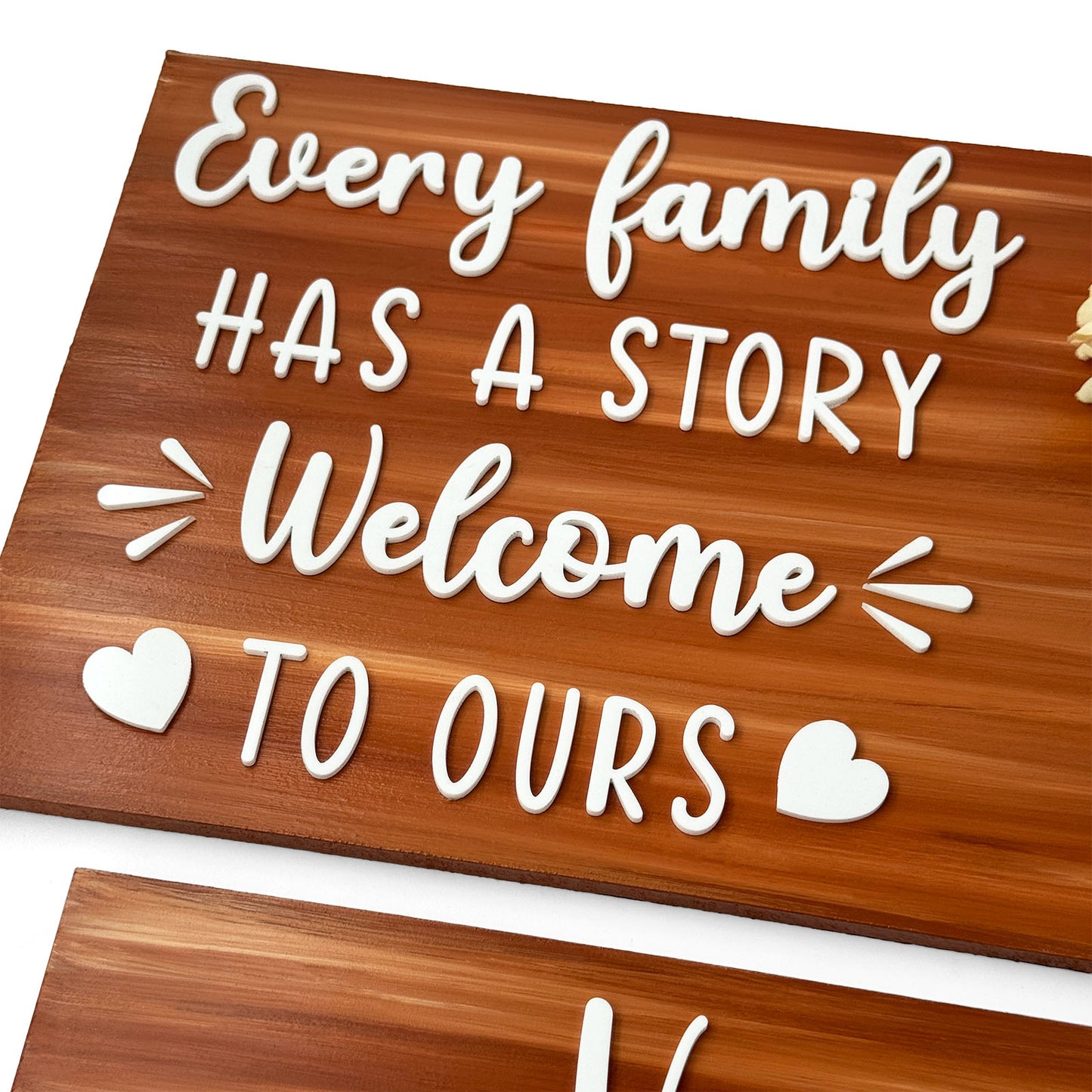 Every Family Has A Story Welcome To Ours Hand-Painted Wooden Name Plate With Jar For Home - Jar Board & Two Planks