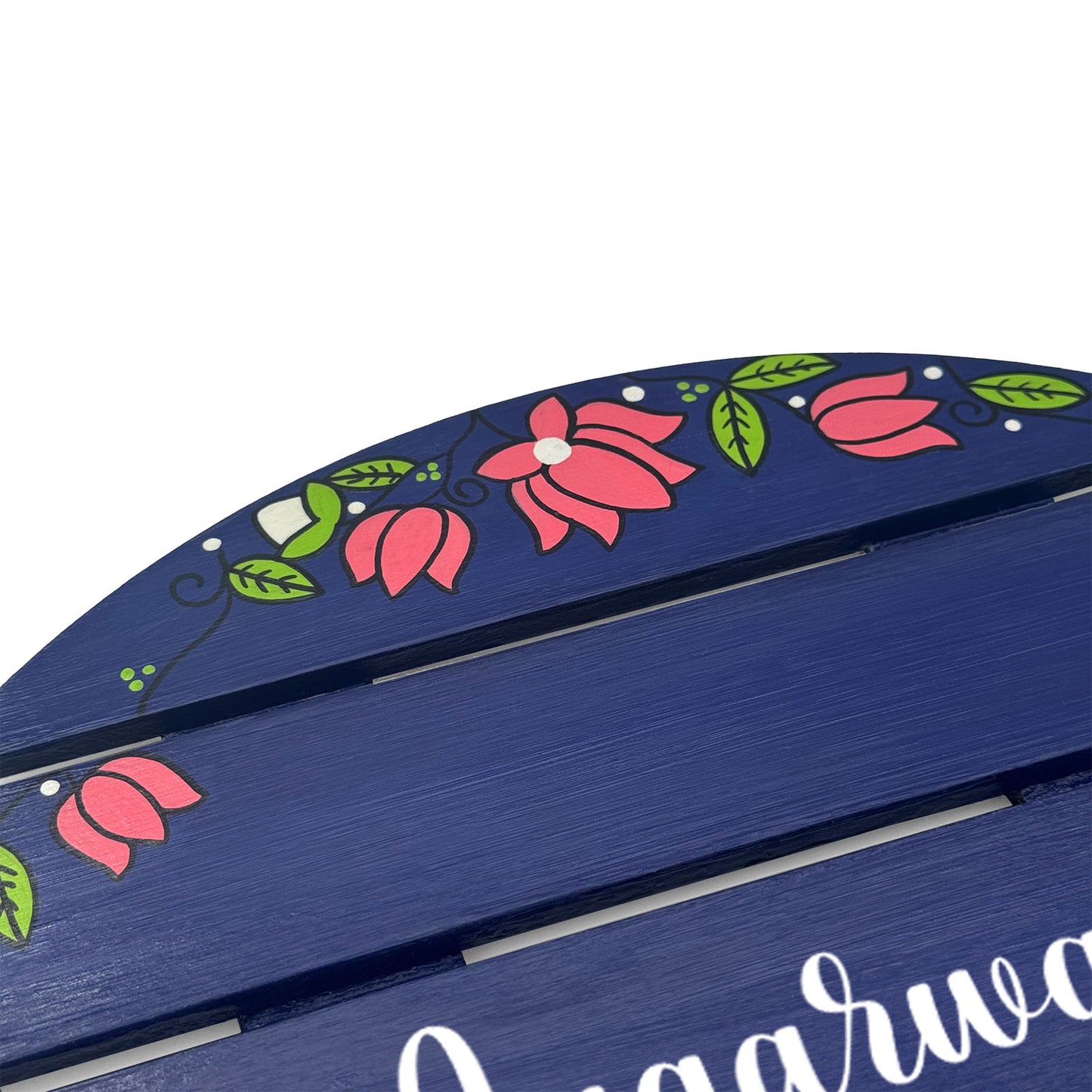 Lotus Artwork Hand-Painted Wooden Madhubani Round Name Plate For Home