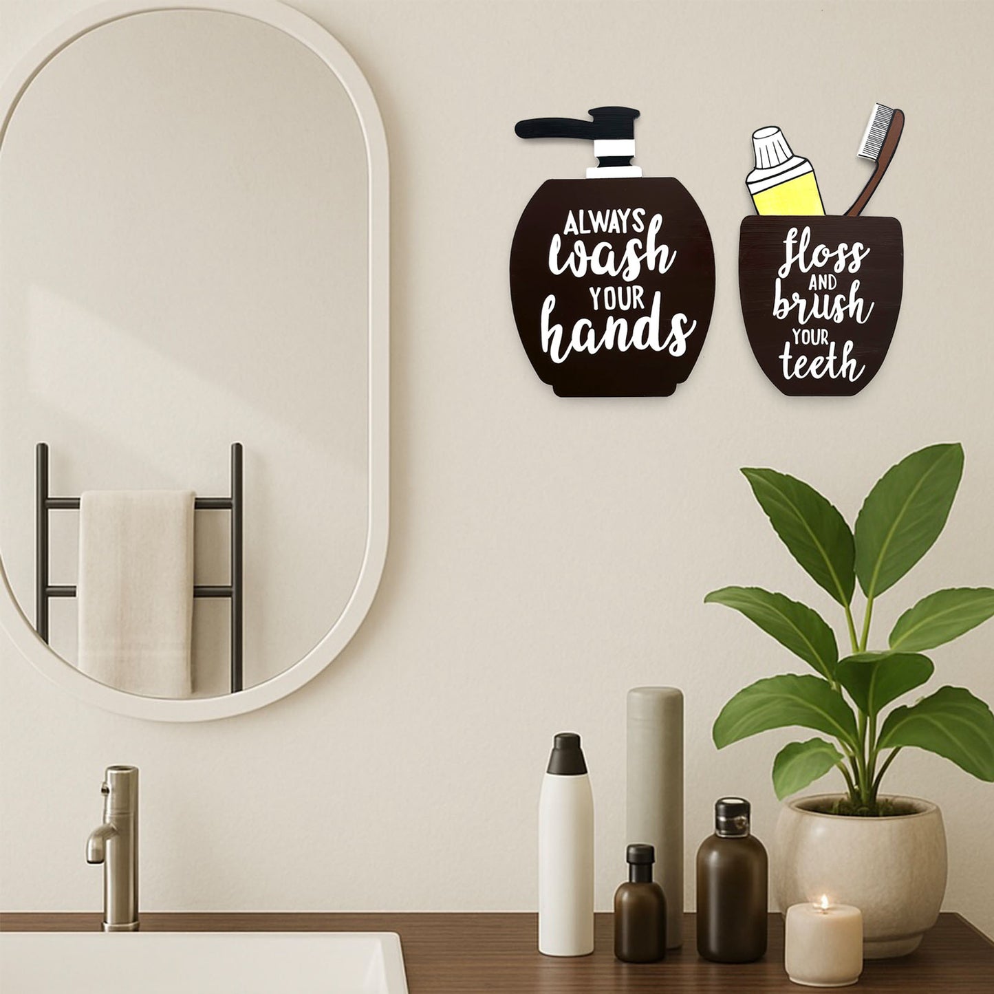 Hand-Painted Wooden Washroom Hanging Combo Of 2