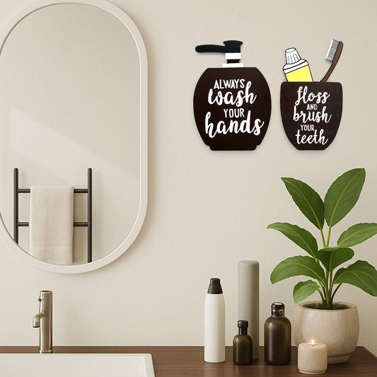 Hand-Painted Wooden Washroom Hanging Combo Of 2