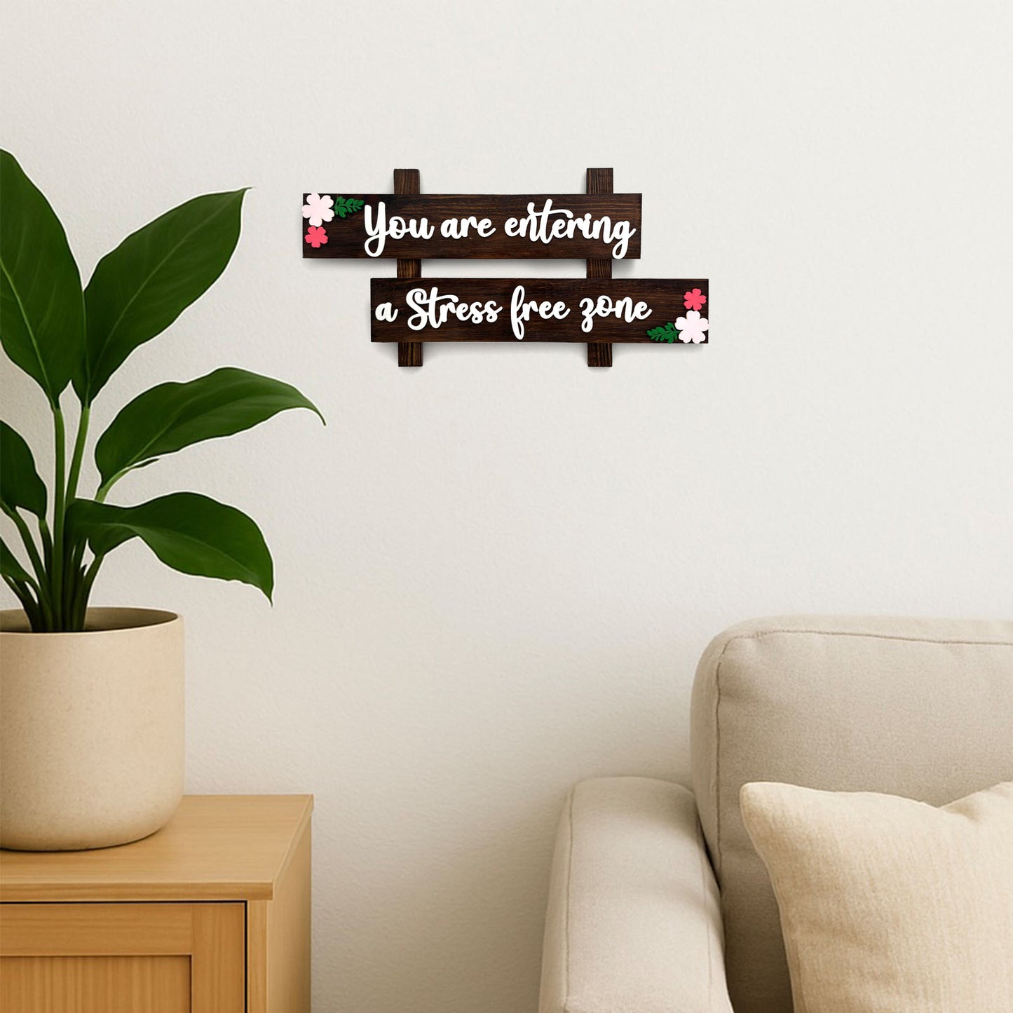 Stress Free Zone Hand-Painted Wooden Wall Hanging