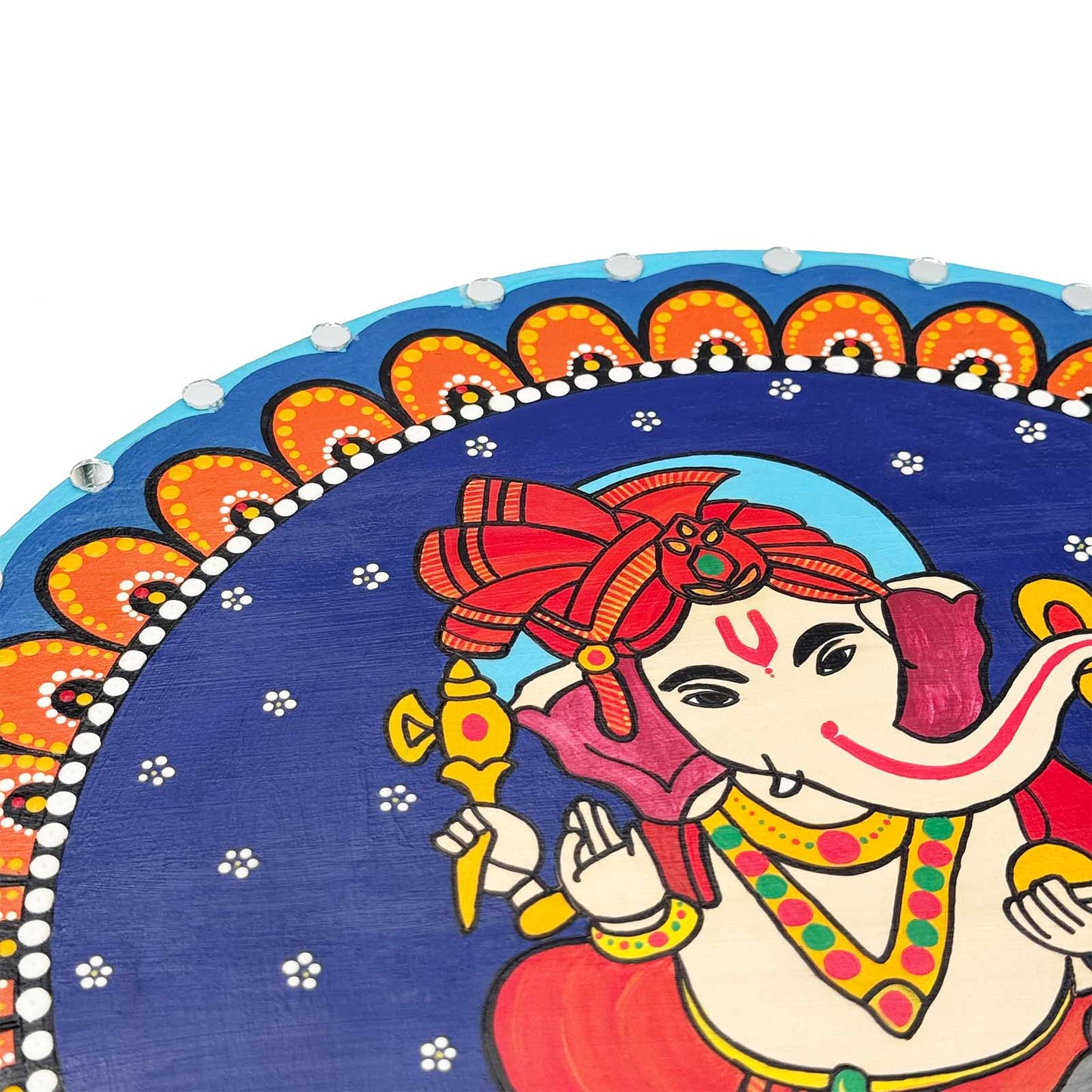 Ganesha Hand-Painted Wooden Mandala Wall Hanging  - Blue