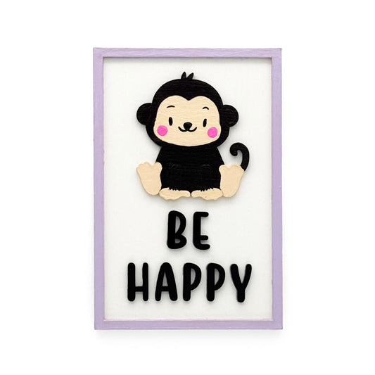 Be Happy Hand-Painted Wooden Kids Wall Frame - Light Purple