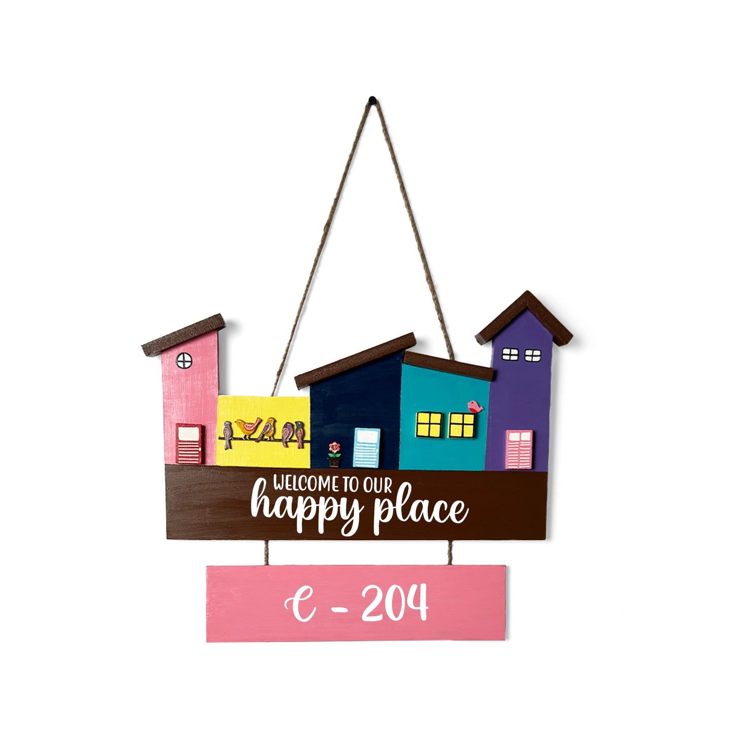 Hut-Shaped Hand-Painted Wooden Name Plate For Home - Hut Board & One Plank Design 6