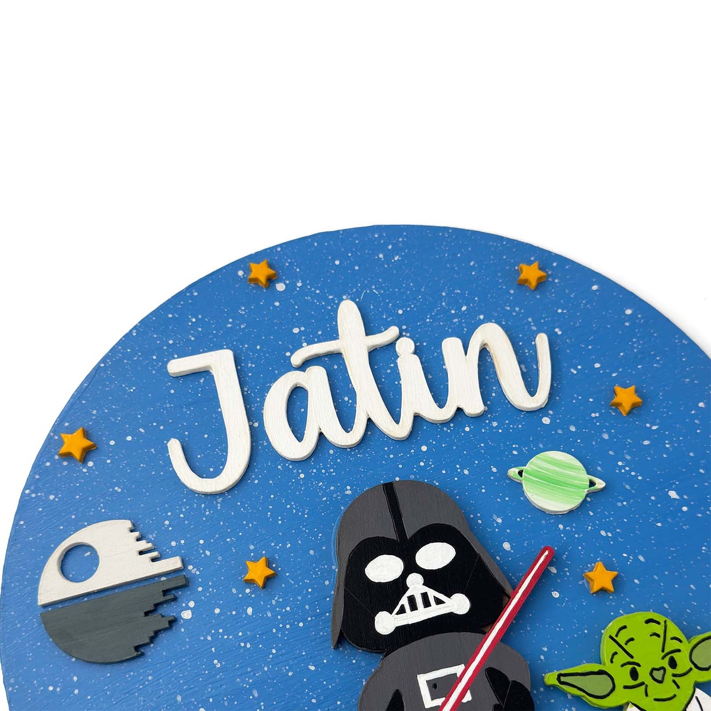Star Wars Space Themed Hand-Painted Wooden Round Kids Name Plate - Design 1