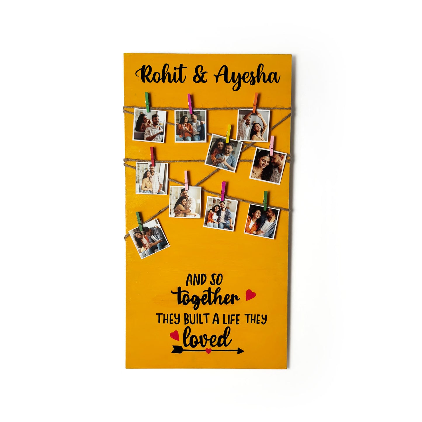 And So Together They Built A Life They Loved Hand-Painted Wooden Photo Holder - Yellow