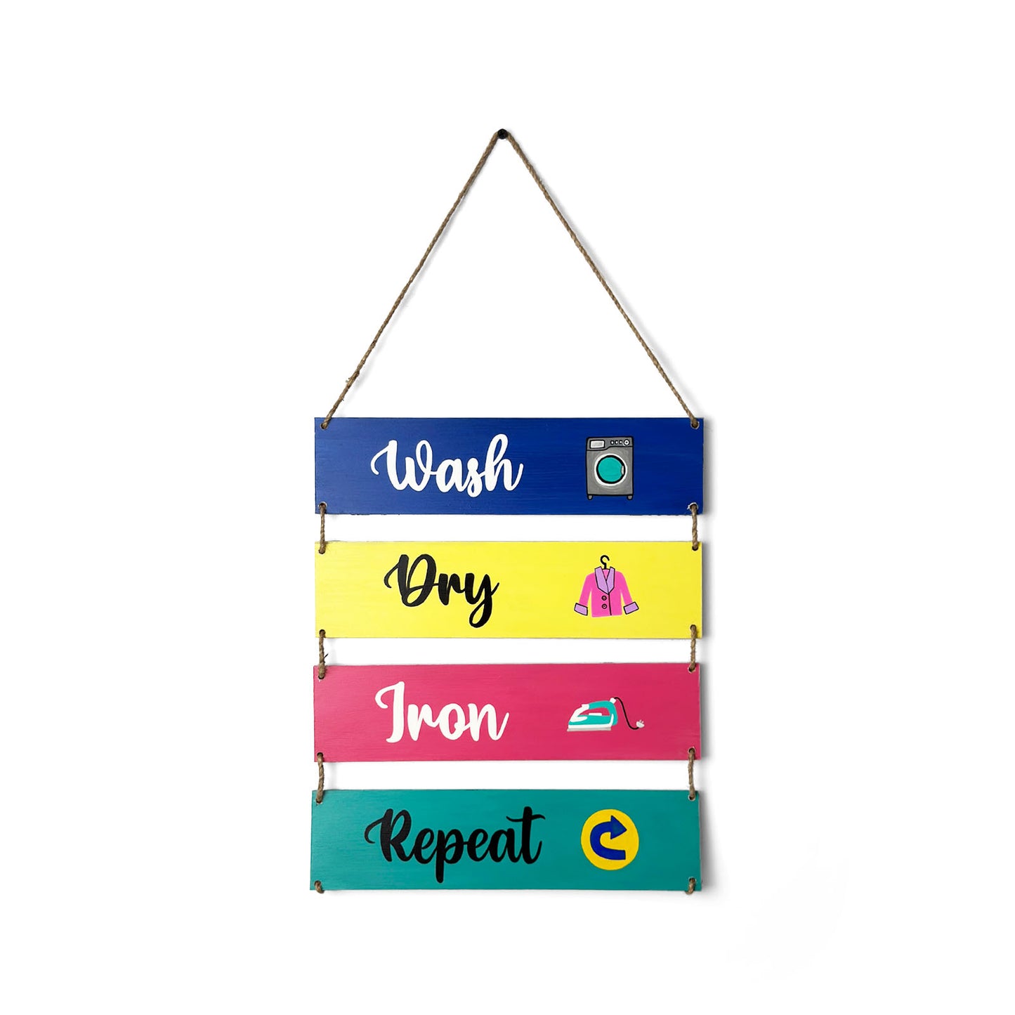 Wash Dry Iron Repeat Hand-Painted Wooden Plank Wall Hanging