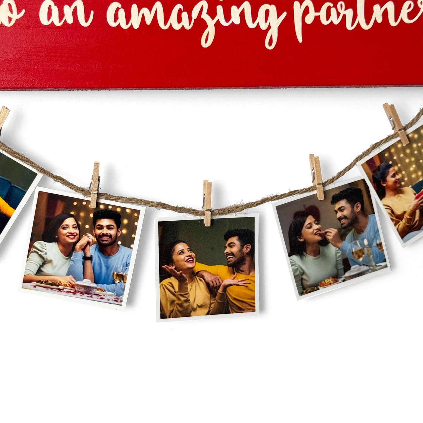 Happy Birthday To An Amazing Partner Hand-Painted Wooden Photo Holder - Yellow & Red