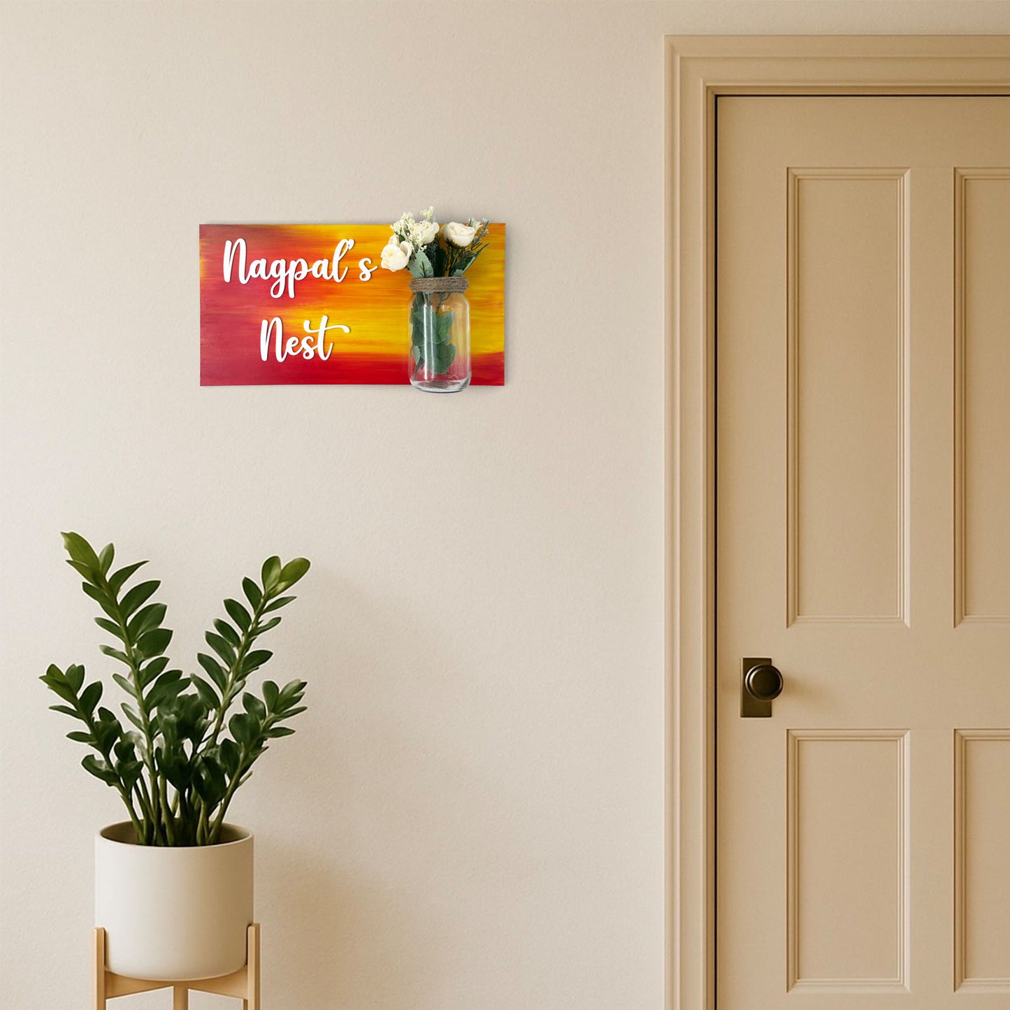 Hand-Painted Wooden Name Plate With Jar For Home - Only Jar Board