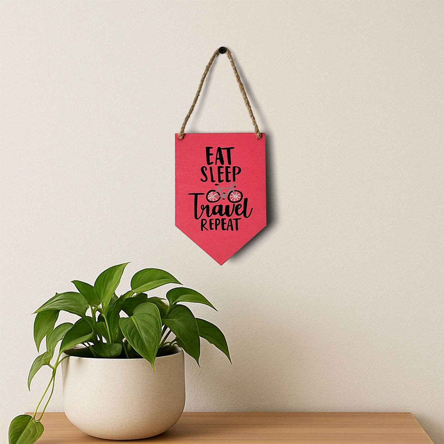 Eat Sleep Travel Repeat Hand-Painted Wooden Banner Hanging