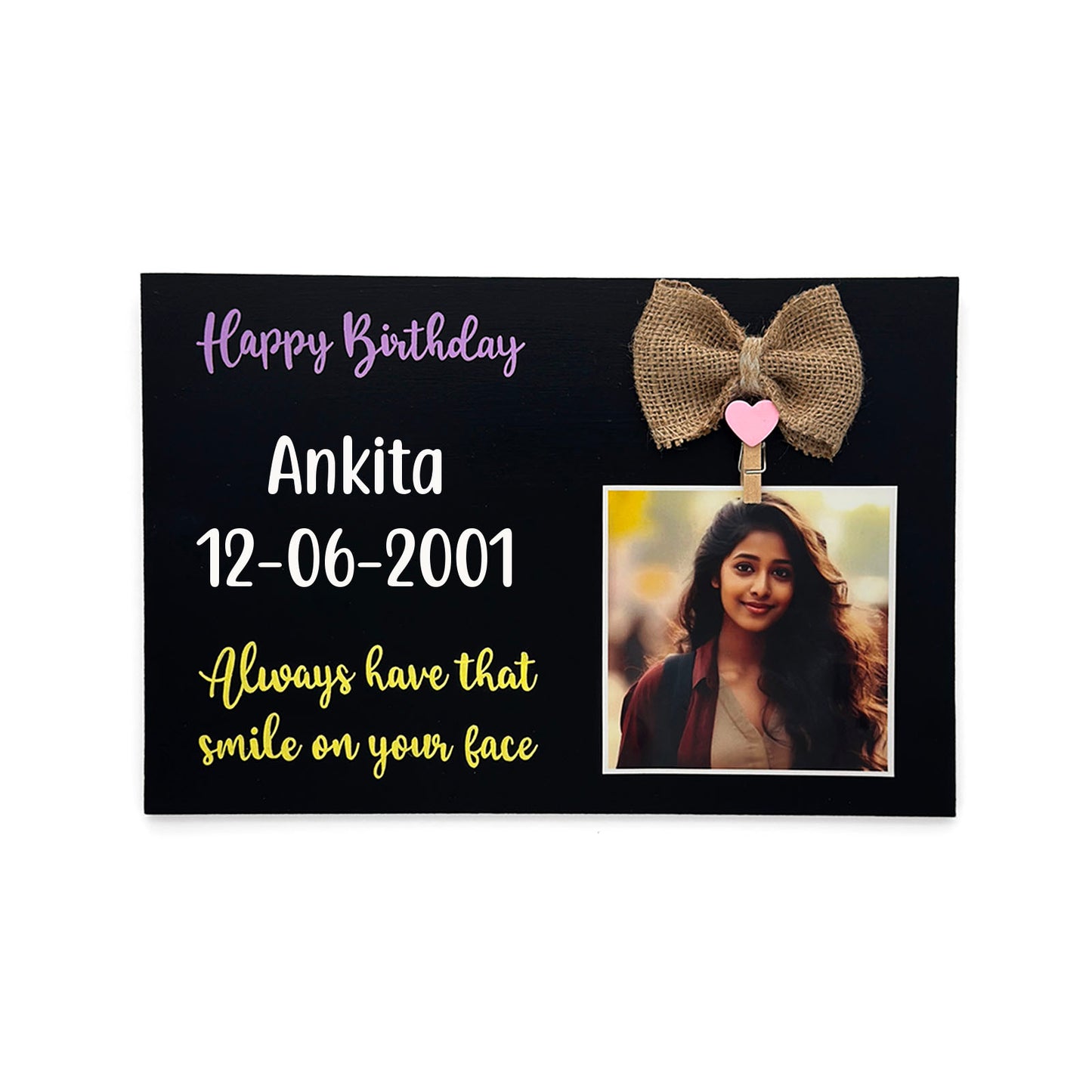 Happy Birthday Personalised Hand-Painted Wooden Photo Holder - Black