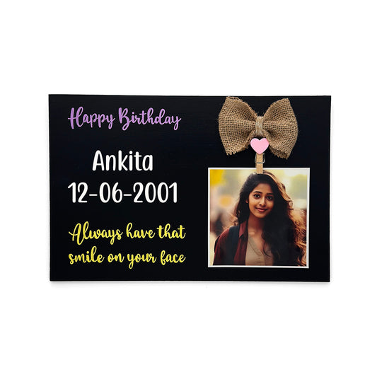 Happy Birthday Personalised Hand-Painted Wooden Photo Holder - Black