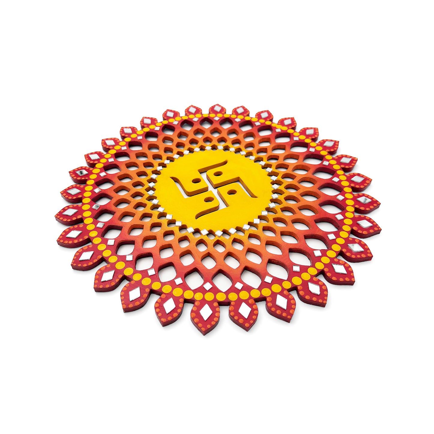 Sahasrara Chakra Swastik Hand-Painted Wooden Wall Hanging - Red