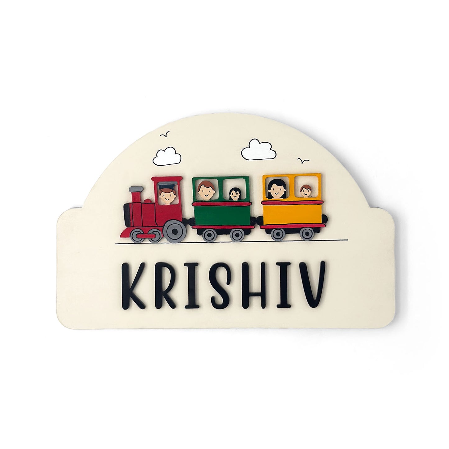 Train Themed Hand-Painted Wooden Arch-Shaped Kids Name Plate
