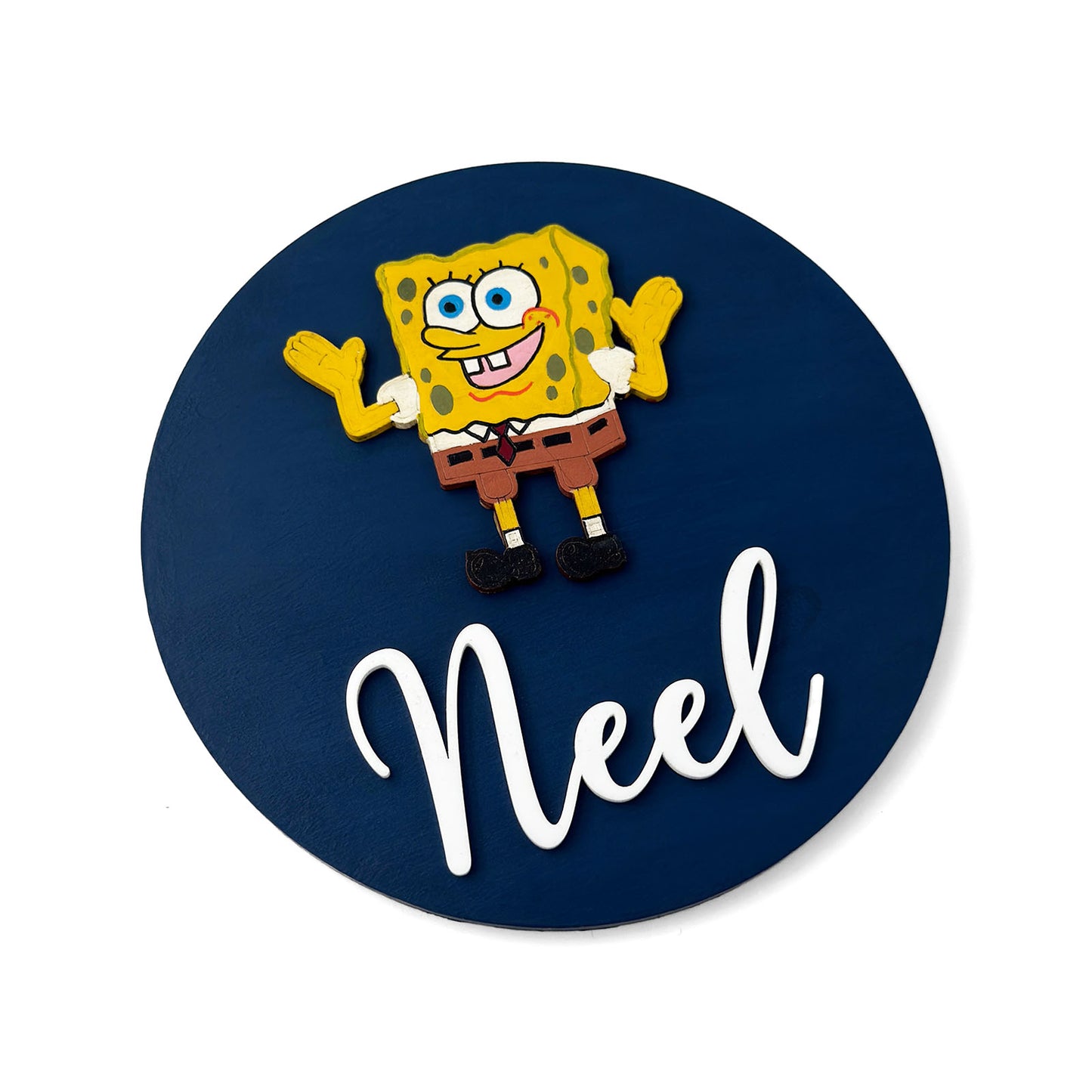 SpongeBob SquarePants Themed Hand-Painted Wooden Name Plate For Kids