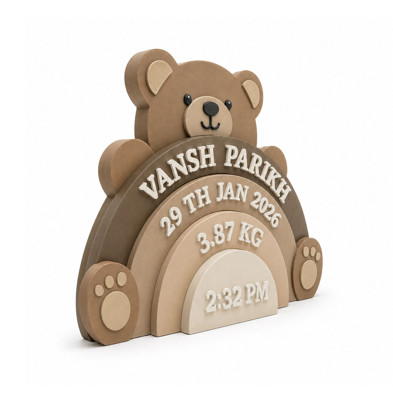 Teddy Bear Themed Hand-Painted Wooden Personalised Baby Birth Details Name Plate