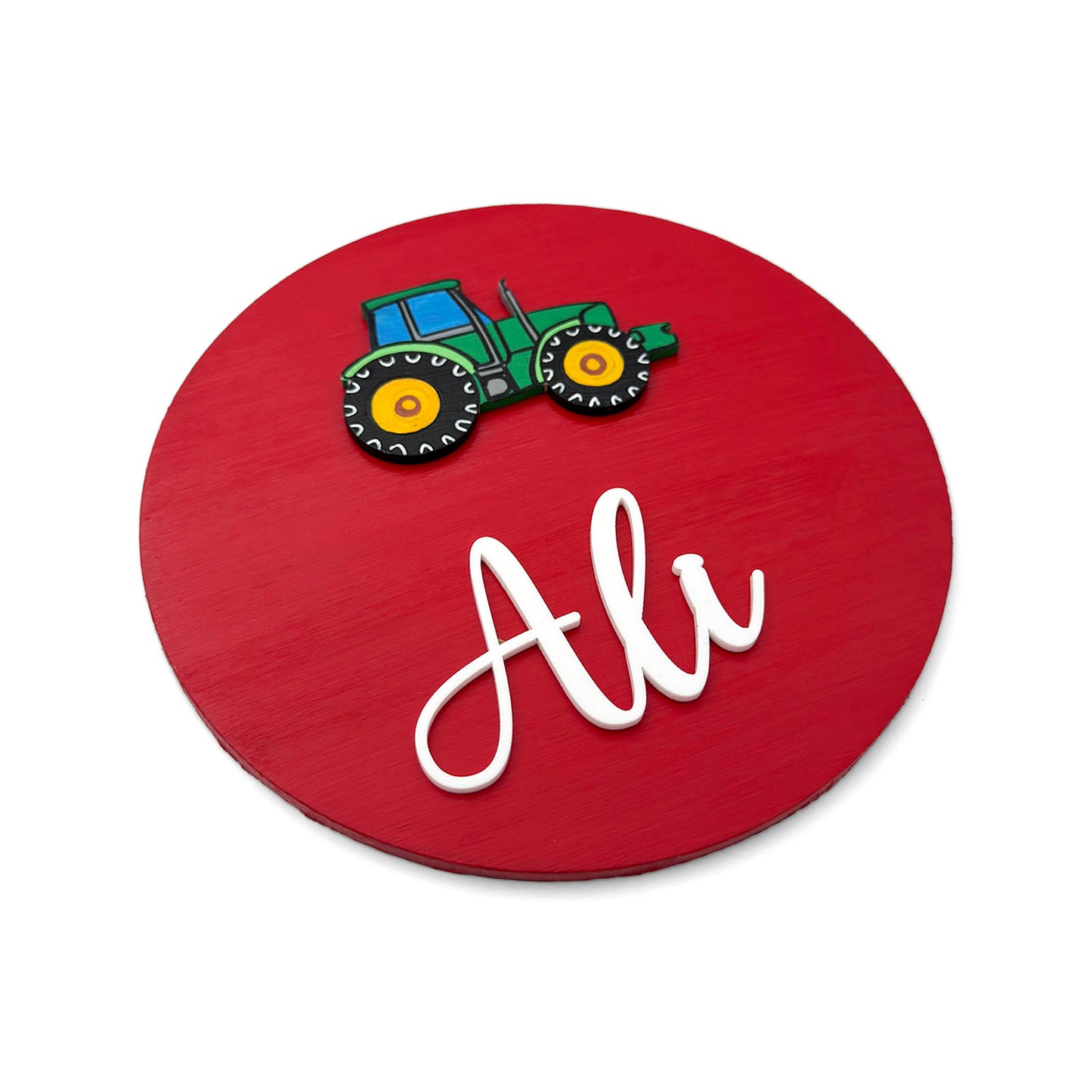 Tractor Themed Hand-Painted Wooden Mini Kids Name Plate