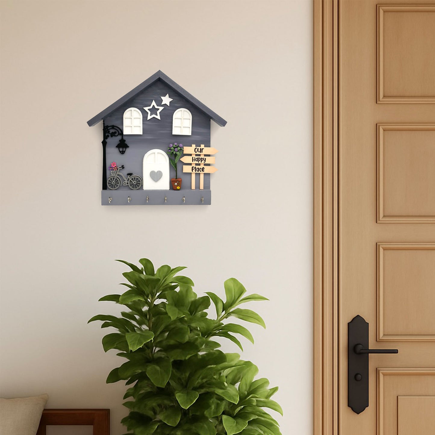 Personalised Hand-Painted Wooden Hut Key Holder With Shaded Texture