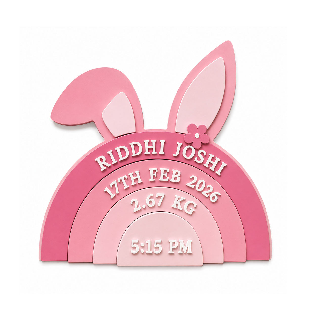 Rabbit Themed Hand-Painted Wooden Personalised Baby Birth Details Name Plate