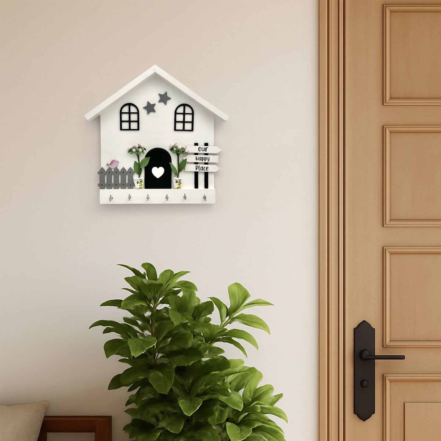 Personalised Hand-Painted Wooden Hut Key Holder - White