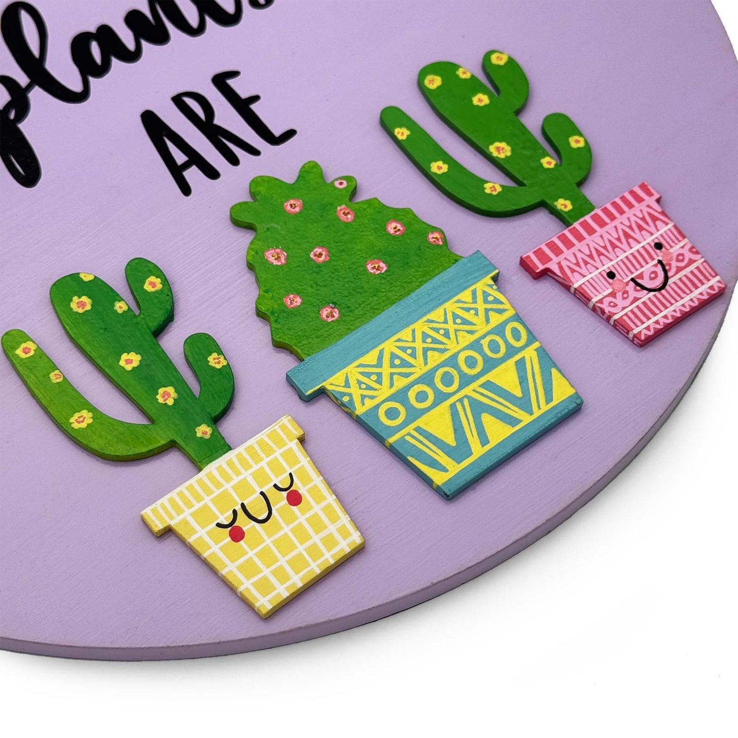 Home Is Where Plants Are Hand-Painted Wooden Wall Hanging