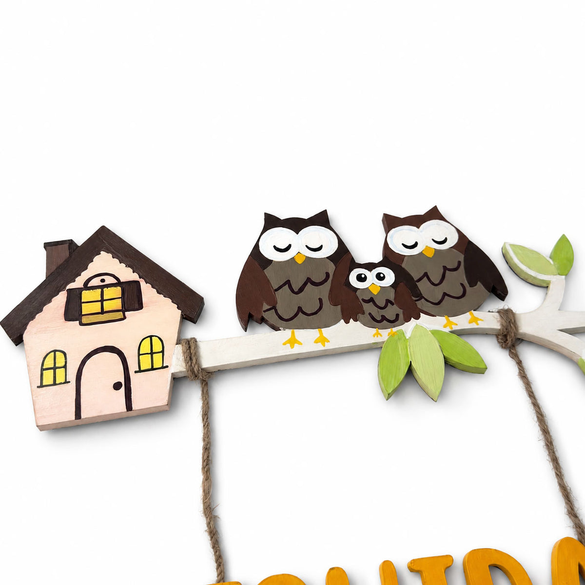 Owl Themed Hand-Painted Wooden Kids Name Plate - Design 2