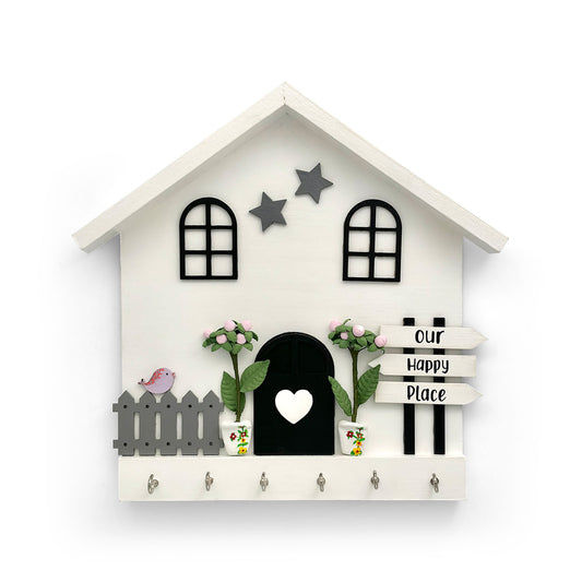 Personalised Hand-Painted Wooden Hut Key Holder - White