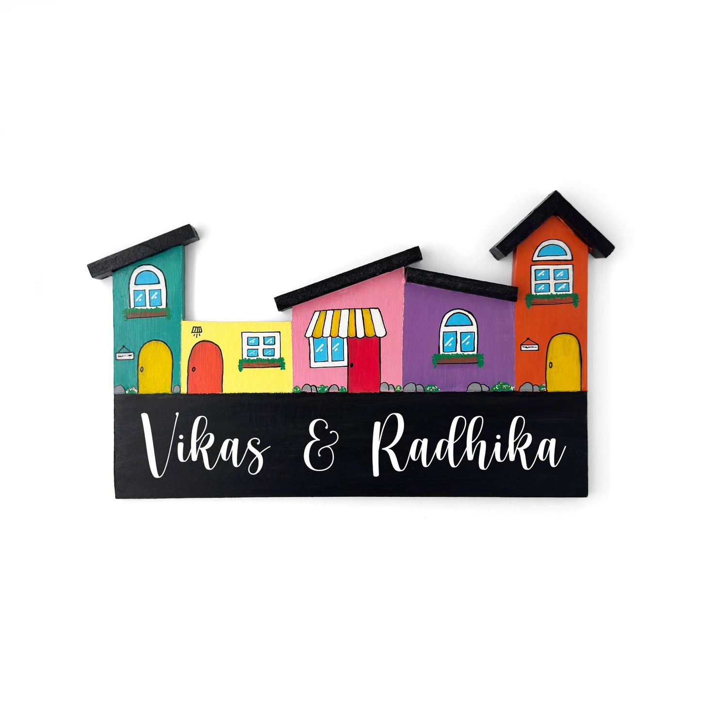Hut-Shaped Hand-Painted Wooden Name Plate For Home - Hut Board Design 1