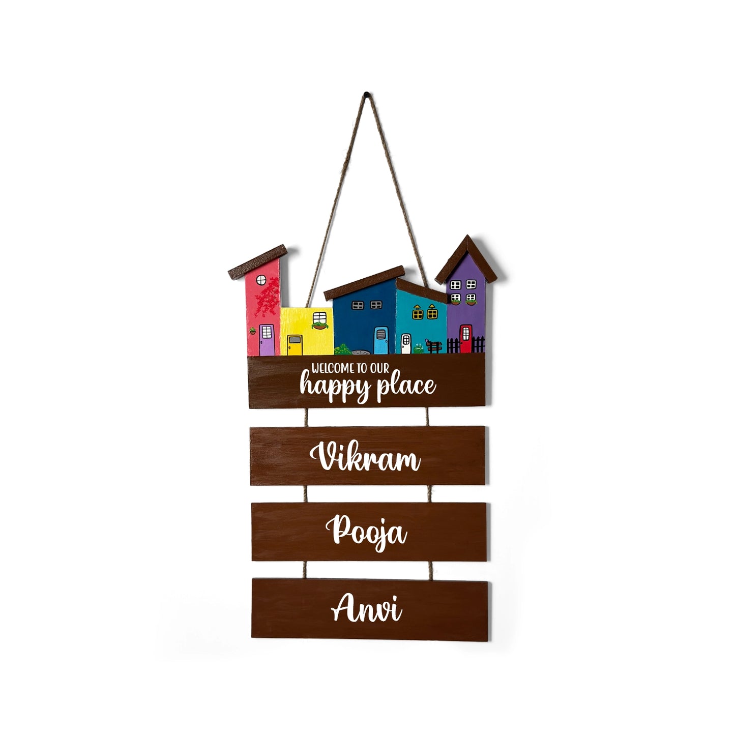 Hut-Shaped Hand-Painted Wooden Name Plate For Home - Hut Board & Three Planks Design 3