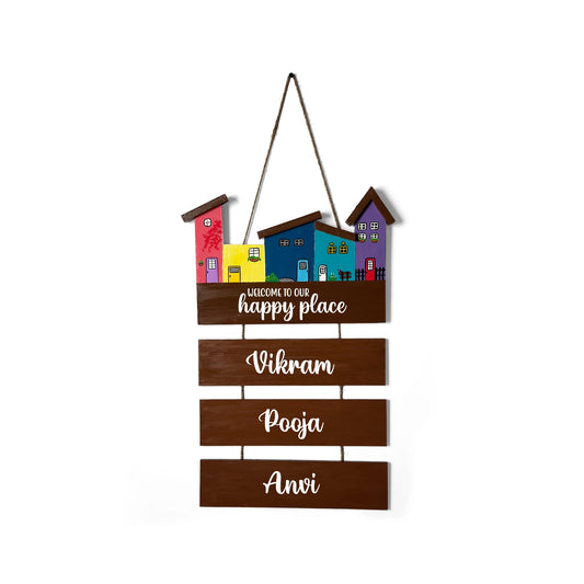 Hut-Shaped Hand-Painted Wooden Name Plate For Home - Hut Board & Three Planks Design 3