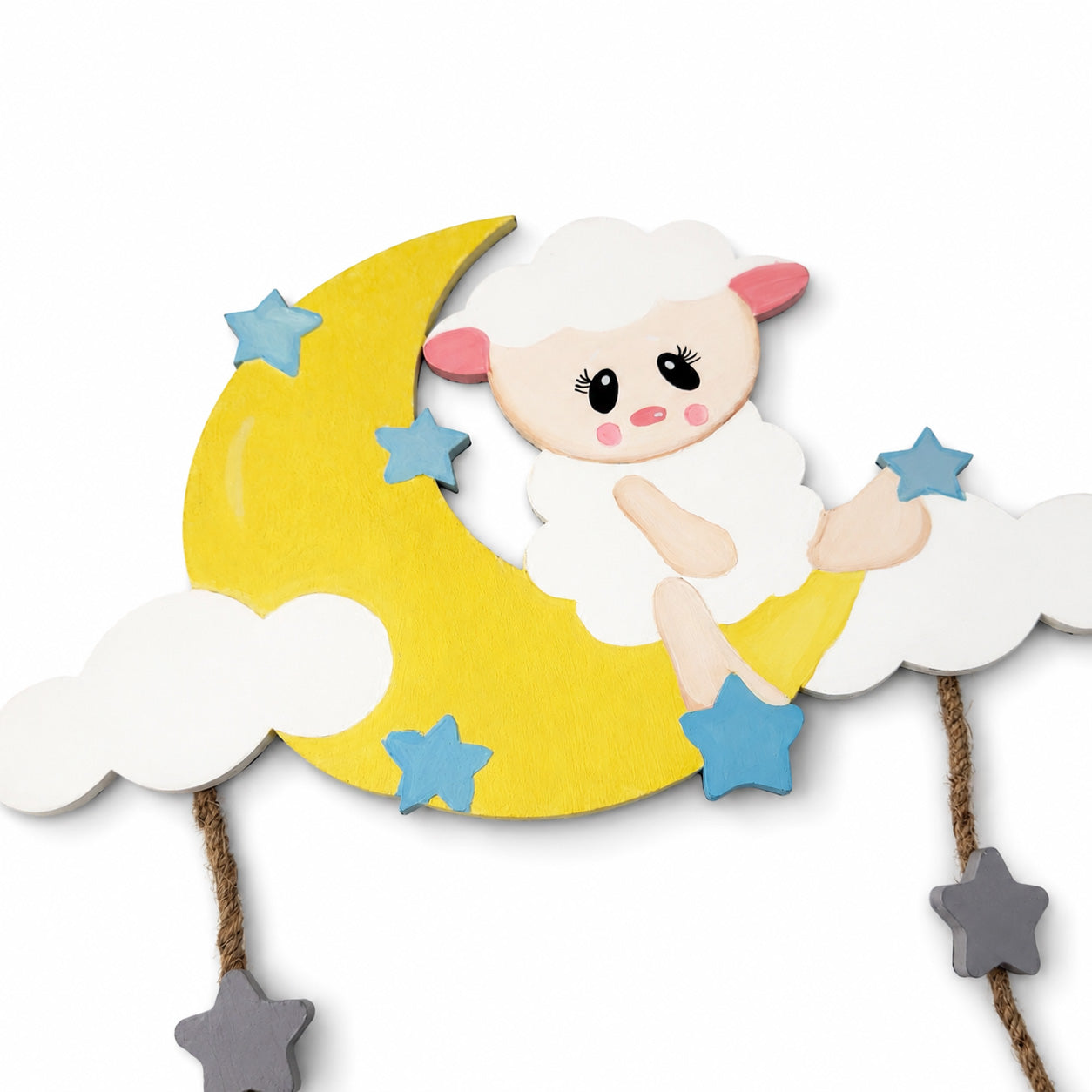 Sheep Themed Hand-Painted Wooden Kids Name Plate - Design 1