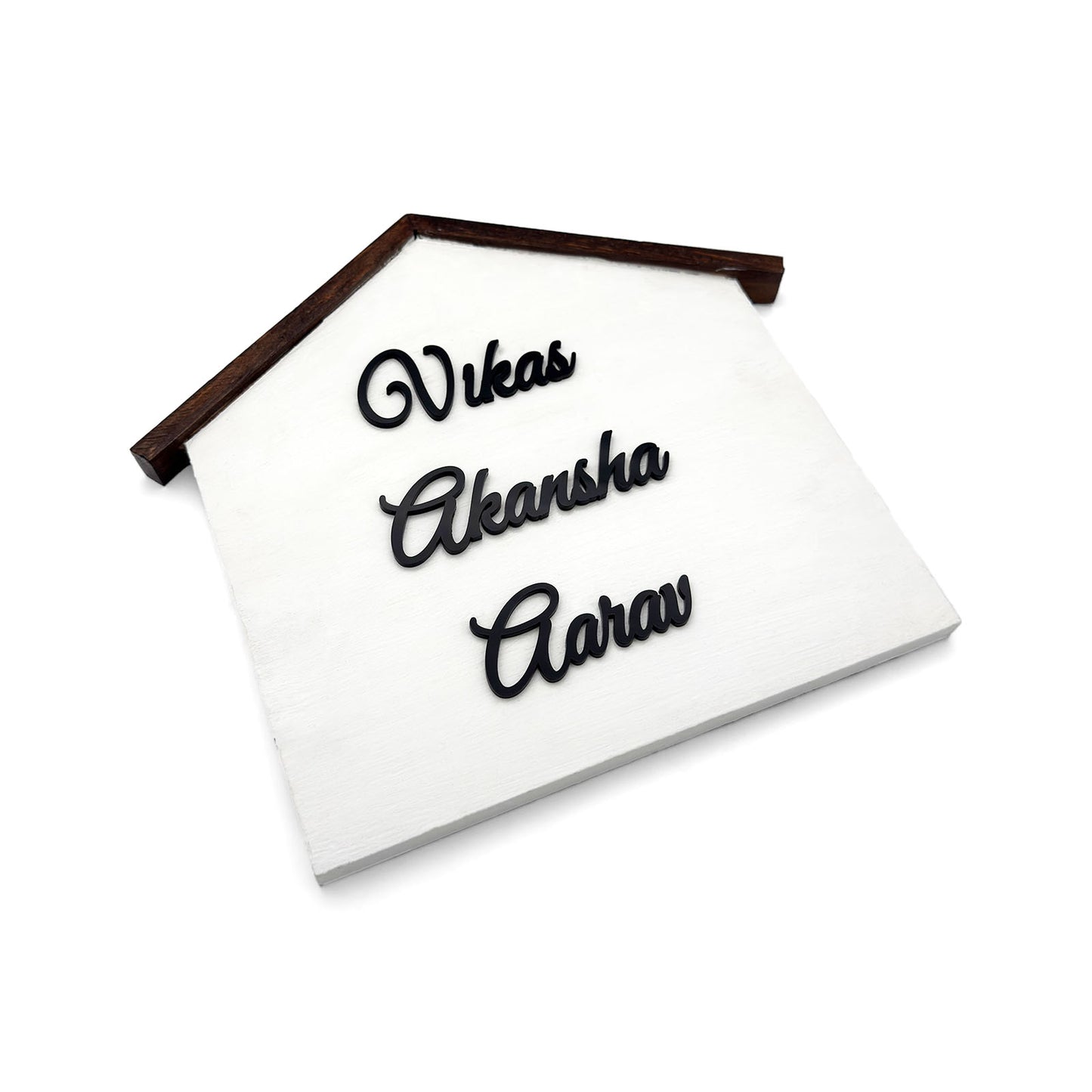 Hut Shaped Hand-Painted Wooden Name Plate For Home - White