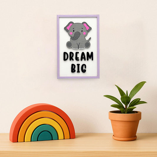 Dream Big Hand-Painted Wooden Kids Wall Frame - Light Purple