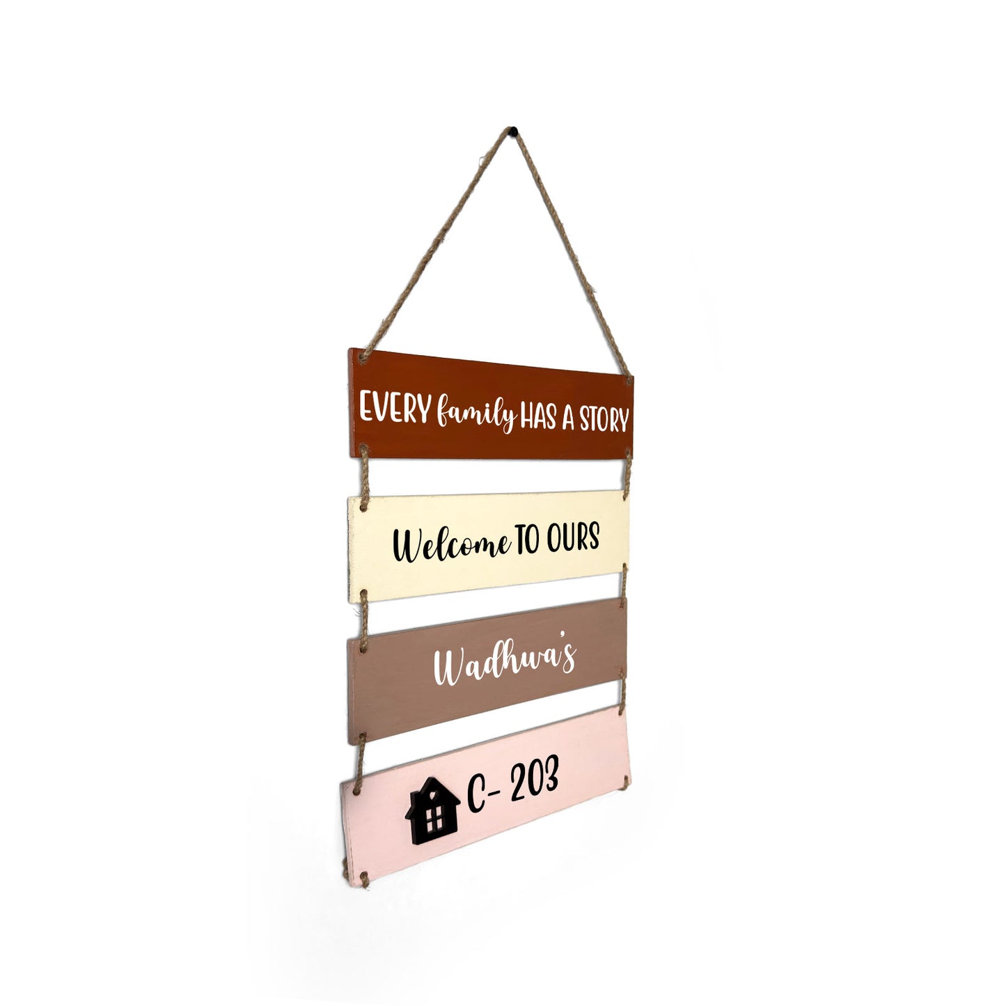 Every Family Has A Story Welcome To Ours Hand-Painted Wooden Plank Name Plate For Home