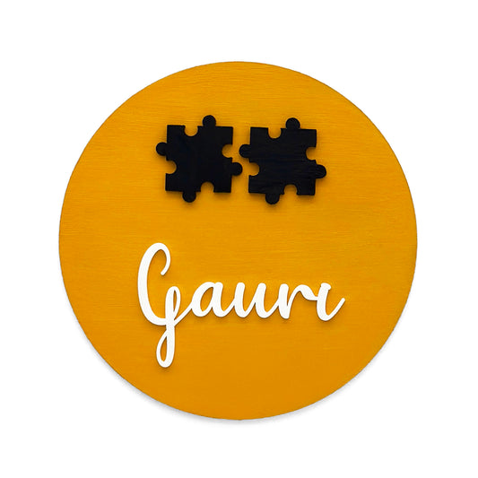 Puzzle  Themed Hand-Painted Wooden Mini Kids Name Plate